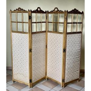 Louis XVI Style Giltwood Four-panel Screen From The Napoleon III Period