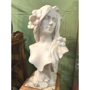Georges Coudray, Art Nouveau Marble Bust Of A Young Girl With Water Lilies