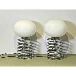 Ingo Maurer Pair Of Spring Lamps, 1970s. Large Model, 39 Cm