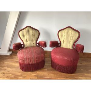 Pair Of Boudoir Armchairs By Jacques Garcia, Napoleon III Style
