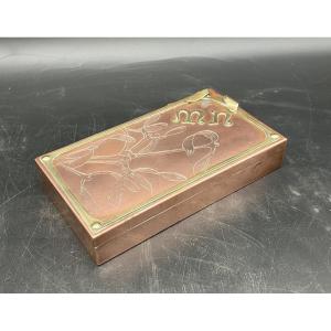 Art Nouveau Copper Gui Box With Two Patinas, Suitable For Jewelry, Cards, Or Other Items.