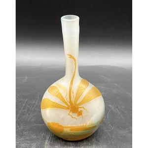 émile Gallé Art Nouveau Aquatic Dragonfly And Water Lily Soliflore Vase 