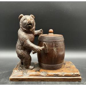 Black Forest Cooper Bear Brienz Covered Pot Barrel Glass Eyes