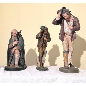 Raffl Paris Large Nativity Scene Figures Polychrome Plaster Shepherds Santons 