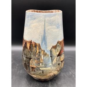 Large Impressionist Ceramic Vase, Rouen Cathedral, Dlg Montigny Sur Loing 