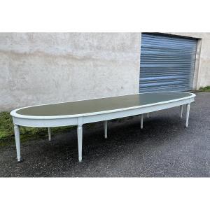 Huge Conference Table, 476 Cm X 159 Cm, Louis XVI Style, Lacquered Wood, Leather Top