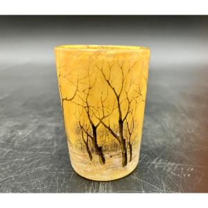 Daum Nancy Art Nouveau Miniature Vase, Winter Snowscape