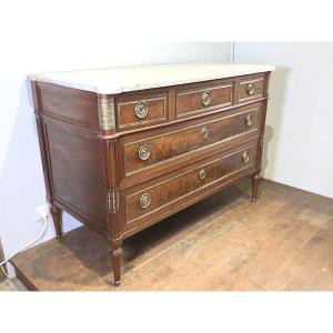 Louis XVI Period Mahogany Chest Of Drawers With 5 Drawers In 3 Rows