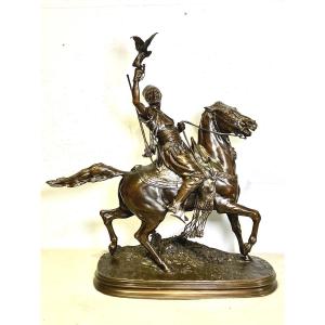 Pierre Jules Mène, Arab Falconer, 77 Cm, Bronze, Orientalist Horseman