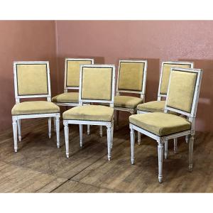 Set Of 6 Louis XVI Chairs, 19th Century, In Lacquered Wood