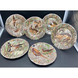 Set Of 6 Gien Rambouillet Plates By Jean Bertholle, Chasse Earthenware