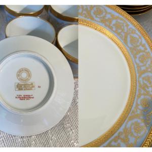 Haviland Charles Field Blue And Gold Limoges 82-piece Porcelain Service Pascale Agate Gilding