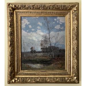 Emile Noirot Environs De Fontainebleau Crépuscule Painting Barbizon School