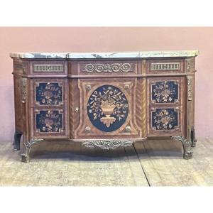 Important Chest Of Drawers In The Manner Of Riesner Louis XVI 19th Century Marquetry Bronzes Chateau