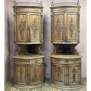Pair Of Renaissance Walnut Corner Units 19th Century Period Corner Unit