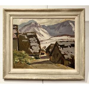 Joseph Victor Communal Savoie Houses In St Jean d'Arves: Painting Of A Snow-covered Mountain