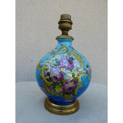 Fauré Limoges, Lamp Leg In Enamels, Flowers Decor.