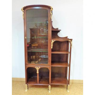 Art Nouveau Showcase Mahogany And Bronzes Decor Chardons
