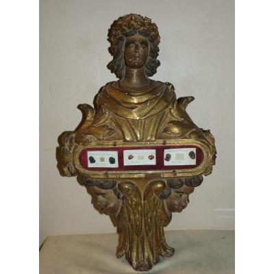 Great Reliquary In Golden Wood 60 Cm Epoque 18th