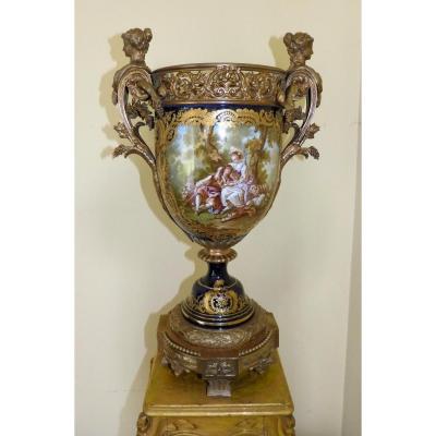 Large Porcelain Vase Napoleon 3 And Gilt Bronze Sèvres Style
