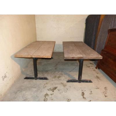 Two Large Workshop Tables 197 Cm, Metal Feet Thick Trays