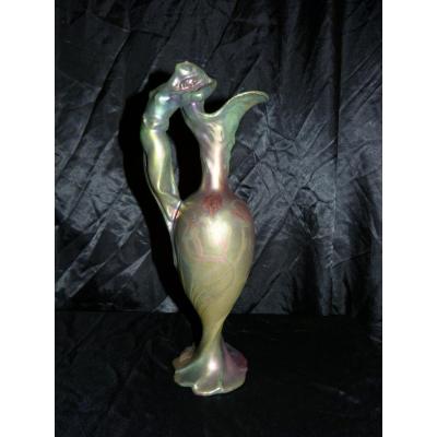Delphin Massier Vallauris Art Nouveau Pitcher In Iridescent Ceramic