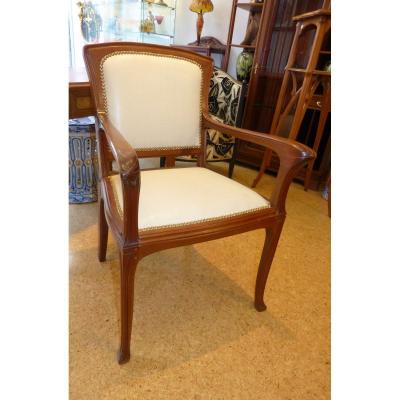 Edouard Diot, Office Chair Art Nouveau Mahogany