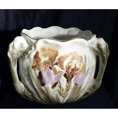 Kg Luneville Wholesale Cache Pot Art Nouveau Earthenware Decor Iris