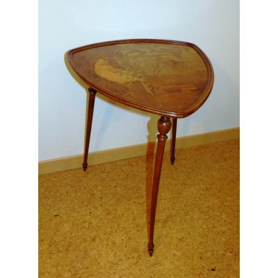 Emile Gallé, Art Nouveau Pedestal Table With Currency Decor Cock And Poppies
