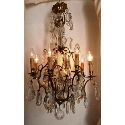 Baccarat: Chandelier Cage With Tassels Gilt Bronze 86 Cm