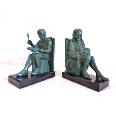 Max Le Verrier Pair Of Savetier And Financial Bookends