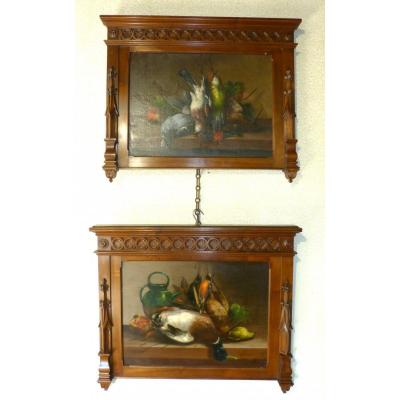 A Rueff: Pair Of Still Life Gothic Style Frames In Walnut