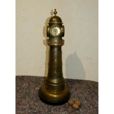 Lighthouse Clock In Gilt And Silver Bronze, 4 Dials, 19th Century
