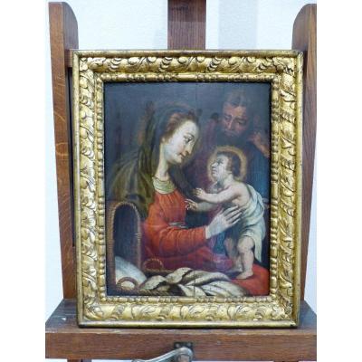 The Holy Family Oil On Panel 17th Century