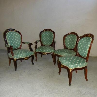 Salon In Mahogany And Gilded Bronzes Napoleon III Attributed To Jeanselme