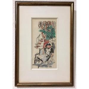 André Dignimont, Watercolor Drawing: The Sleeping Soubrette