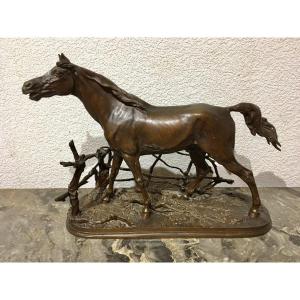 Pj Mène Bronze Cheval à La Barrière 19ème