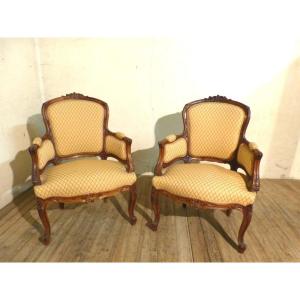 Pair Of Louis XV Style Bergères In Walnut