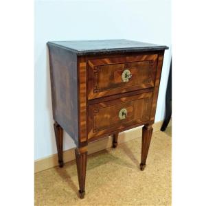 Very Small Commode Louis XVI Period Marquetry 54 Cm Marble Top