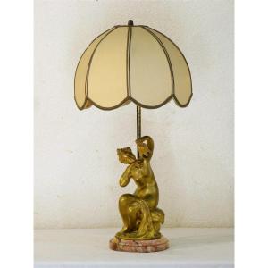 Art Nouveau Lamp In Gilt Bronze Signed Labatut