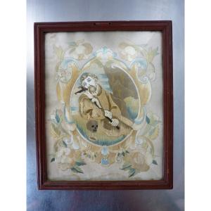 Embroidery On Paper: Saint Francis Of Assisi, 18th