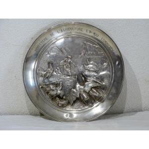 Large Dish Christofle And Cain Prix Agricole Silver Bronze