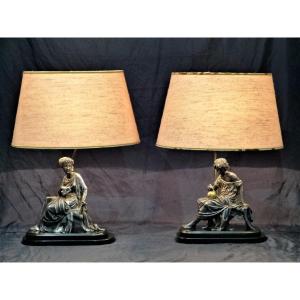Beautiful Lamps In Silver Bronze Late Nineteenth