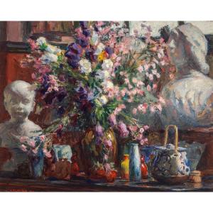Jules Flandrin (1871-1947). Composition With Flowers And Pottery