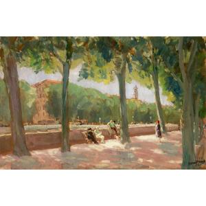 Henri Franck (1877-1957). (françois-henri Flandrin, Dit)   On The Quays Of Paillon, Nice