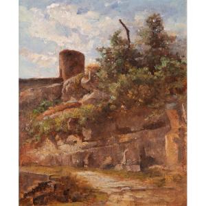 Henri Blanc-fontaine (1819-1897). Landscape At Crémieu (isère). The Great Walls
