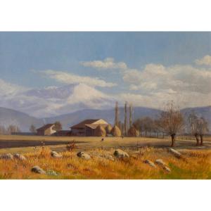 émile Justin Giger (1879-1952) Farm In The Seyssinet Plain, In The Background, Taillefer, Isère
