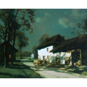 François Cachoud (1866-1943). On The Road In The Clear Night