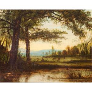 Théodore Ravanat (1812-1883). Landscape, Setting Sun, 1849