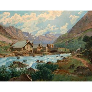 édouard Brun (1860-1935). Le Vénéon And The Hamlet Of Les étages